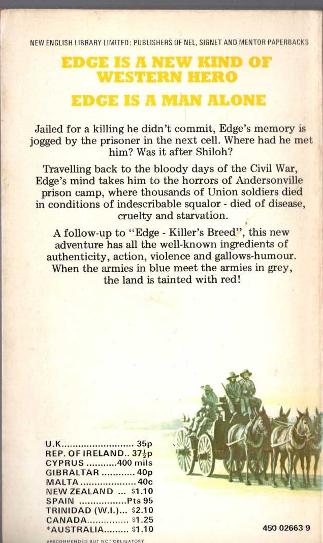 George G. Gilman  EDGE 6: THE BLUE, THE GREY AND THE RED magnified rear book cover image