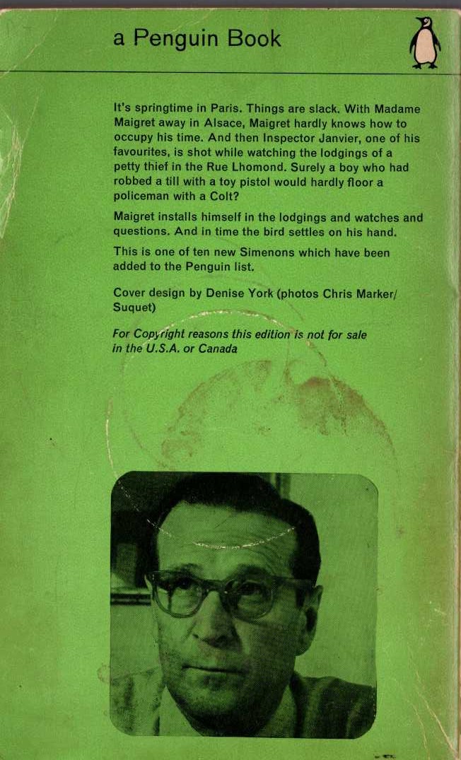 Georges Simenon  MAIGRET TAKES A ROOM magnified rear book cover image