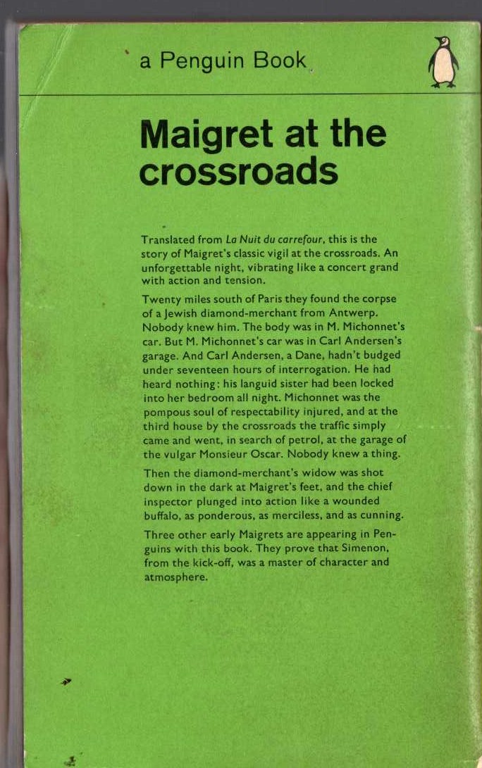 Georges Simenon  MAIGRET AT THE CROSSROADS magnified rear book cover image