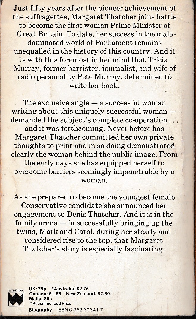 Tricia Murray  MARGARET THATCHER (Biography) magnified rear book cover image