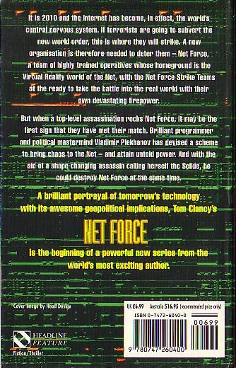 Tom Clancy  NET FORCE magnified rear book cover image