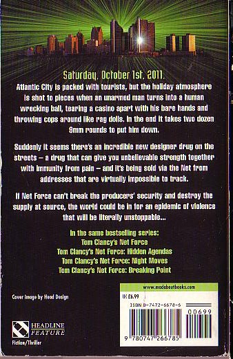Tom Clancy  NET FORCE: POINT OF IMPACT magnified rear book cover image