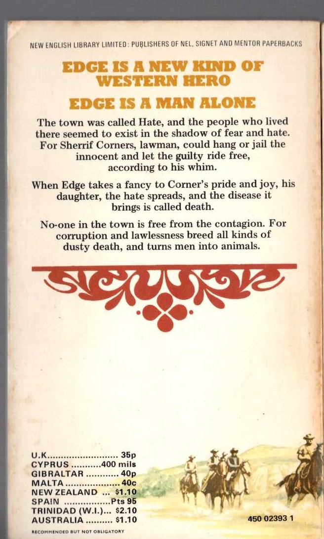 George G. Gilman  EDGE 13: A TOWN CALLED HATE magnified rear book cover image