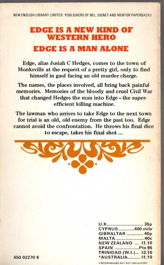 George G. Gilman  EDGE 16: THE FINAL SHOT magnified rear book cover image