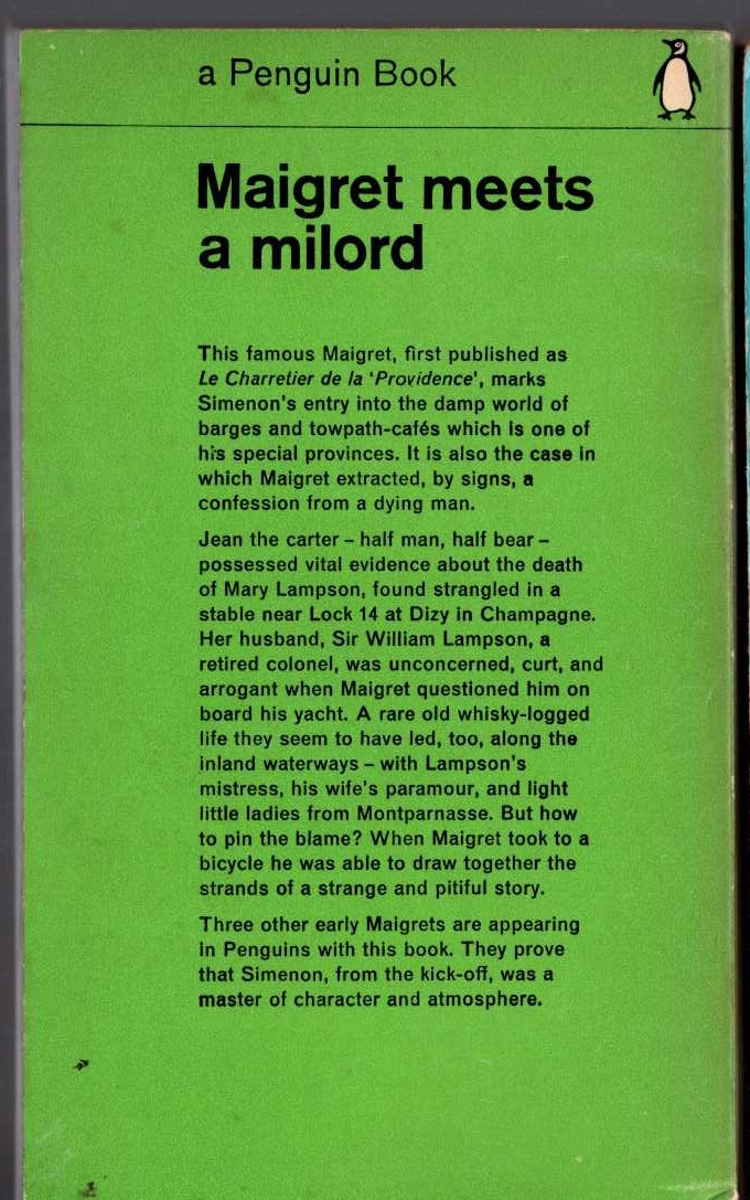 Georges Simenon  MAIGRET MEETS A MILORD magnified rear book cover image
