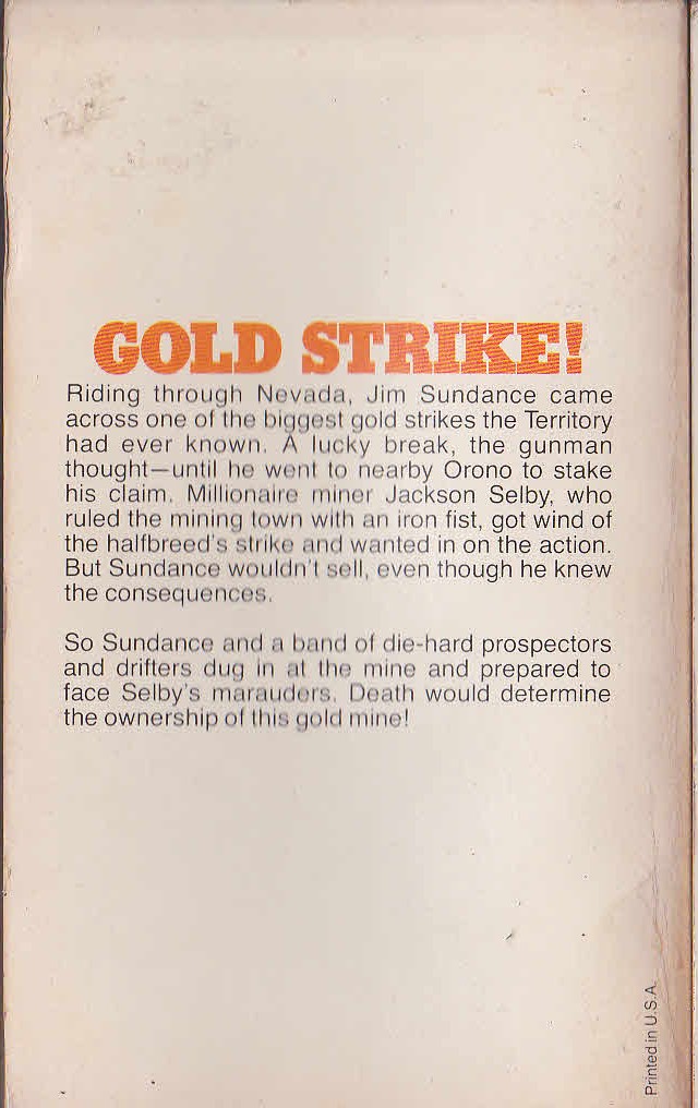 Peter McCurtin  SUNDANCE: GOLD STRIKE magnified rear book cover image