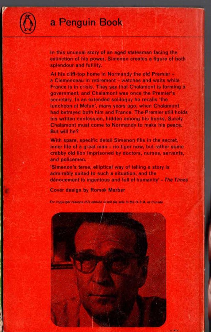 Georges Simenon  THE PREMIER magnified rear book cover image