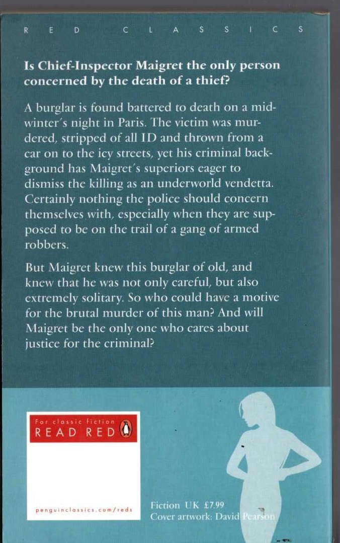 Georges Simenon  MAIGRET AND THE IDLE BURGLAR magnified rear book cover image