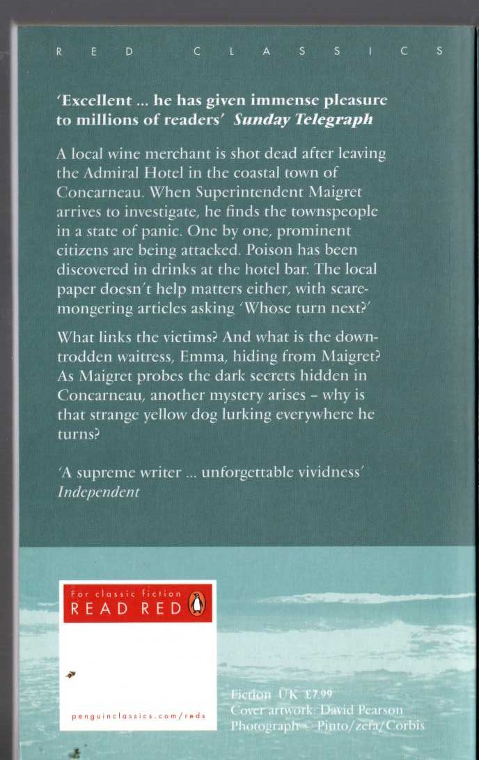 Georges Simenon  THE YELLOW DOG magnified rear book cover image