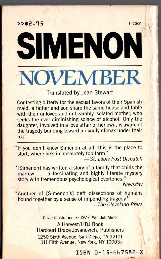 Georges Simenon  NOVEMBER magnified rear book cover image