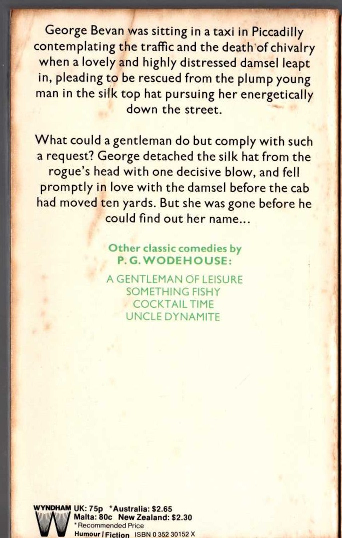 P.G. Wodehouse  A DAMSEL IN DISTRESS magnified rear book cover image