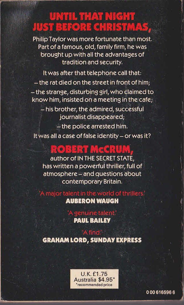 Robert McCrum  A LOSS OF HEART magnified rear book cover image