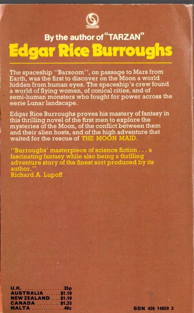 Edgar Rice Burroughs  THE MOON MAID magnified rear book cover image
