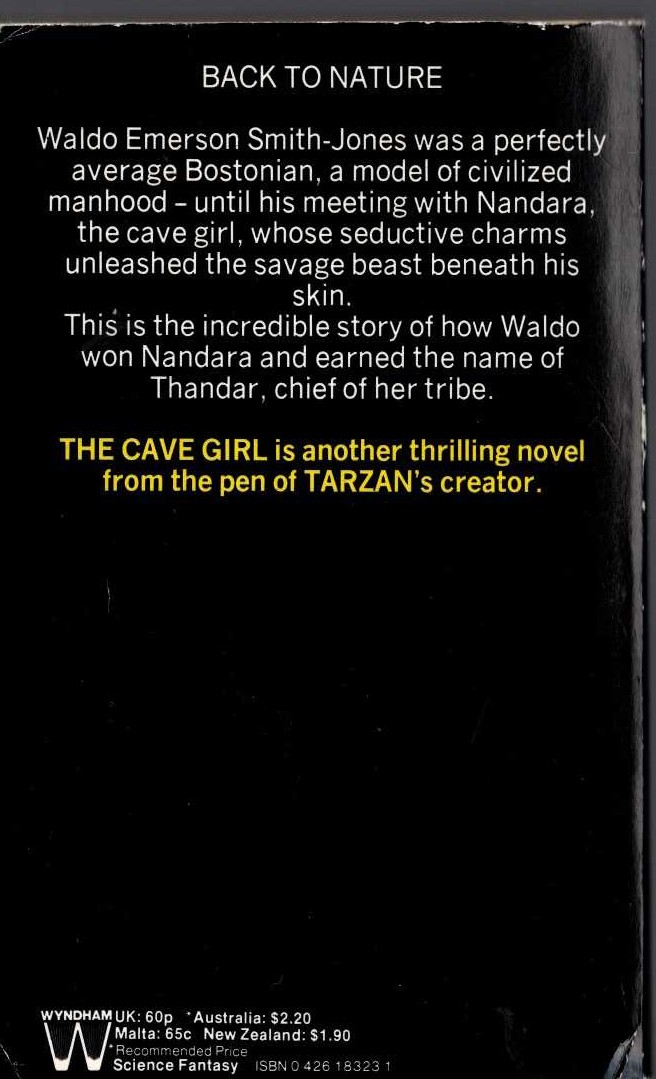 Edgar Rice Burroughs  THE CAVE GIRL magnified rear book cover image