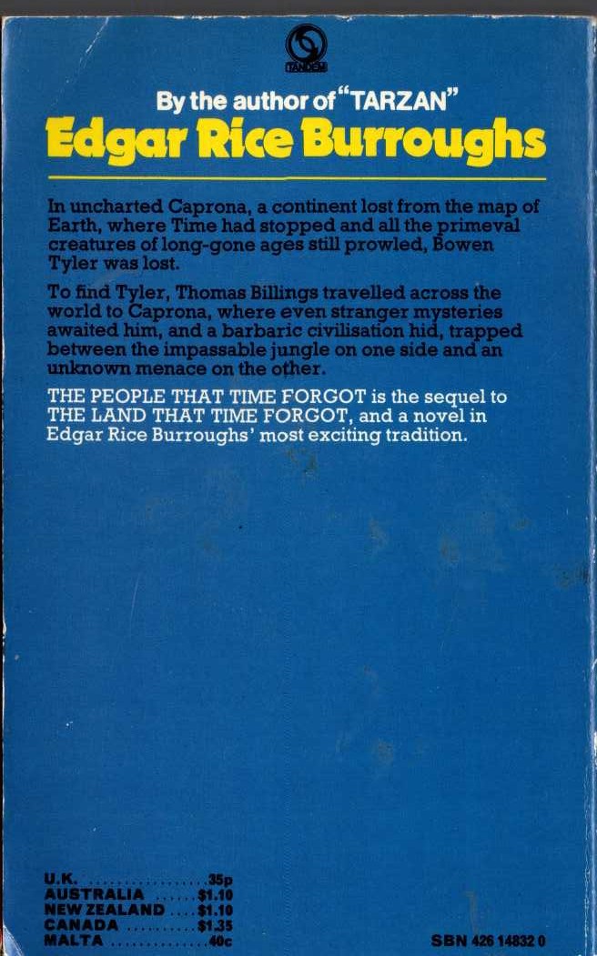 Edgar Rice Burroughs  THE PEOPLE THAT TIME FORGOT magnified rear book cover image