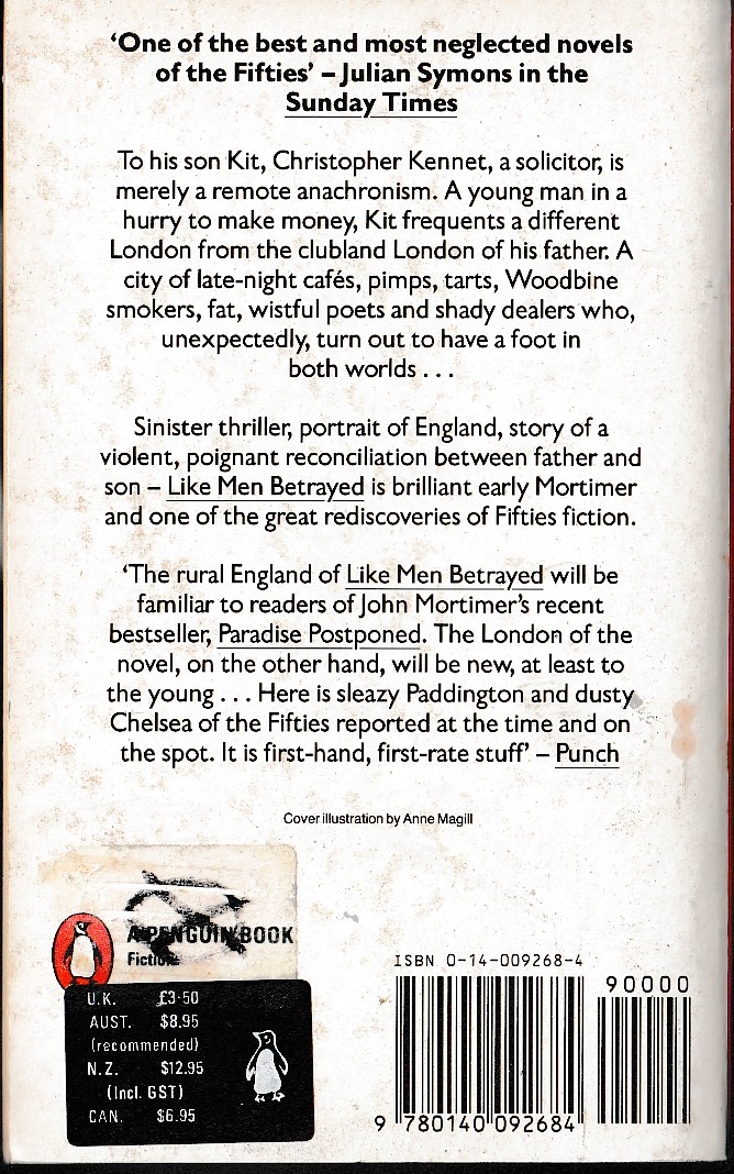 John Mortimer  LIKE MEN BETRAYED magnified rear book cover image