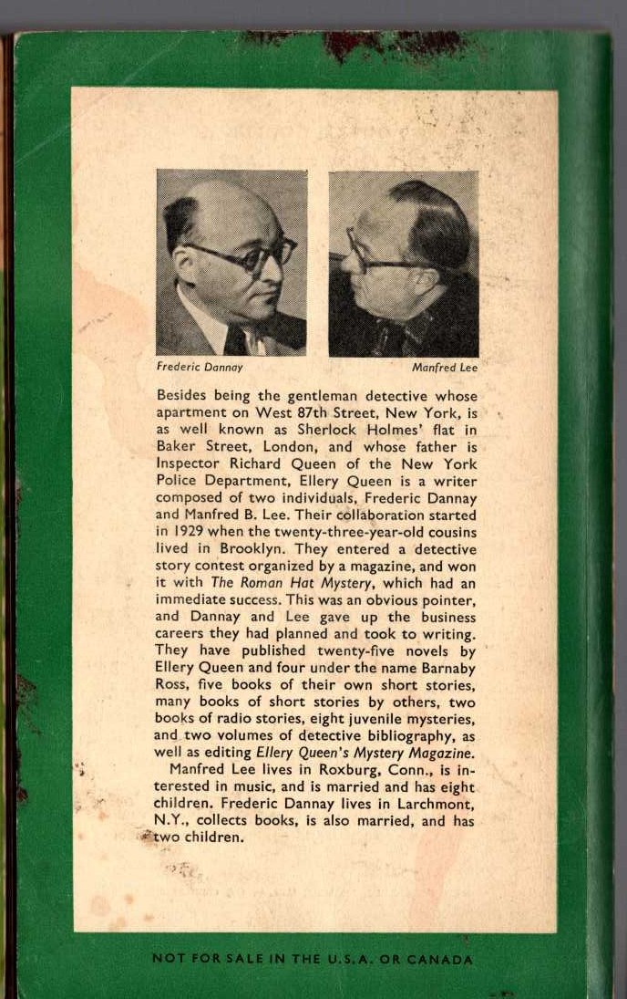 Ellery Queen  THE DOOR BETWEEN magnified rear book cover image