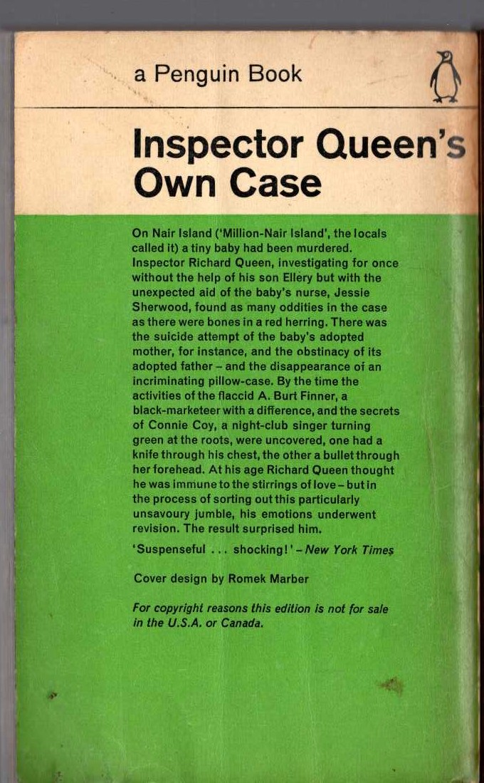 Ellery Queen  INSPECTOR QUEEN'S OWN CASE magnified rear book cover image