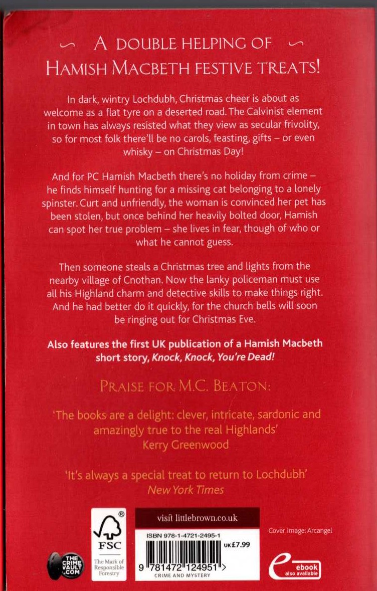 M.C. Beaton  A HIGHLAND CHRISTMAS. A Hamish Macbeth Festive Mystery magnified rear book cover image