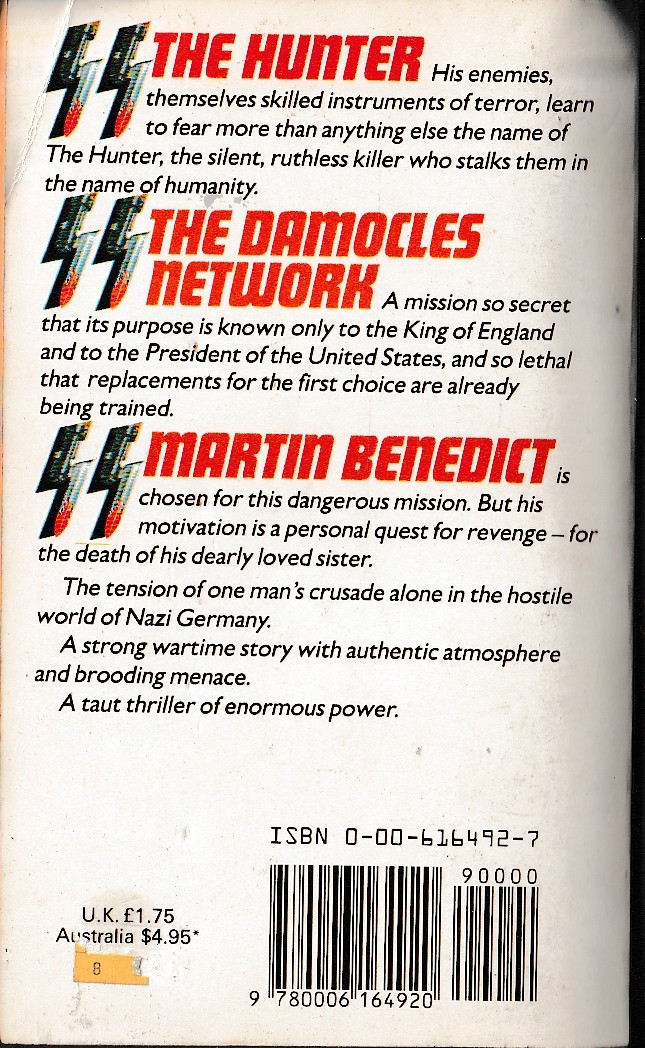 Elleston Trevor  THE DAMOCLES SWORD magnified rear book cover image