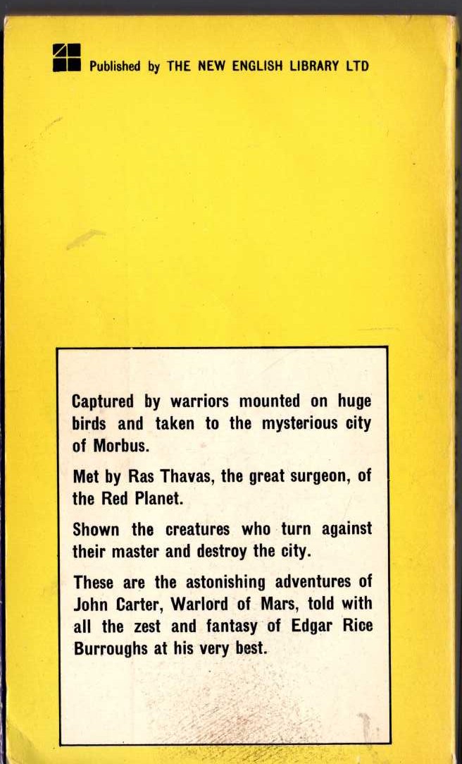 Edgar Rice Burroughs  SYNTHETIC MEN OF MARS magnified rear book cover image