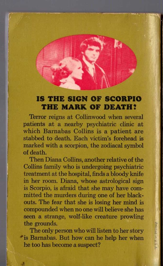 Marilyn Ross  BARNABAS, QUENTIN, AND THE SCORPIO CURSE magnified rear book cover image