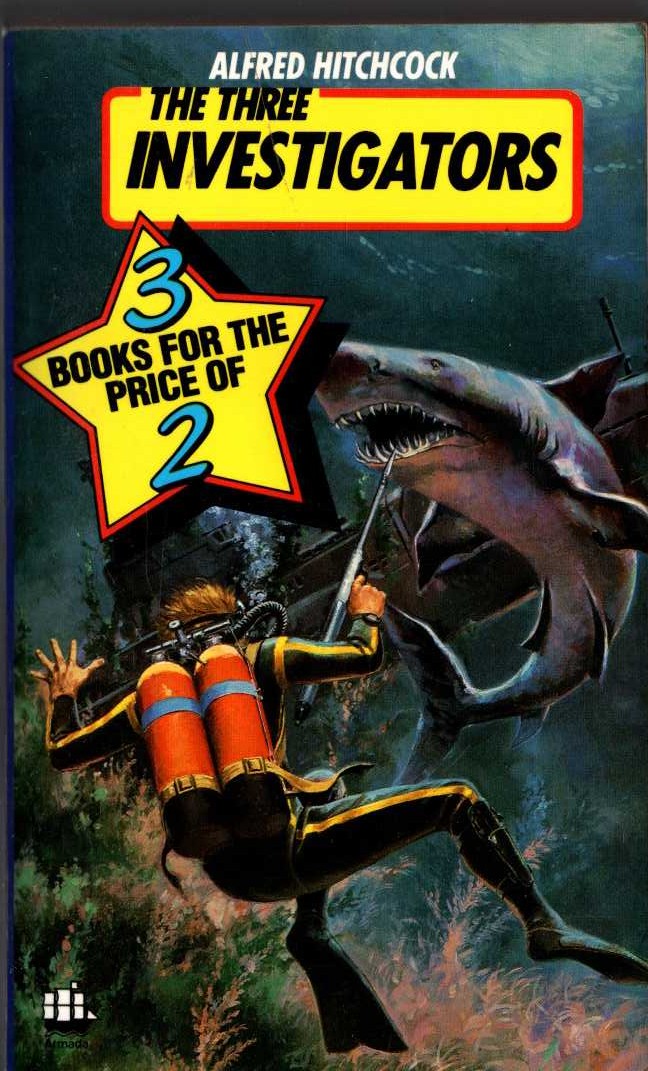 Alfred Hitchcock (introduces_The_Three_Investigators) THE MYSTERY OF THE FLAMING FOOTPRINTS / THE MYSTERY OF THE DEADLY DOUBLE / THE SECRET OF SHARK REEF front book cover image