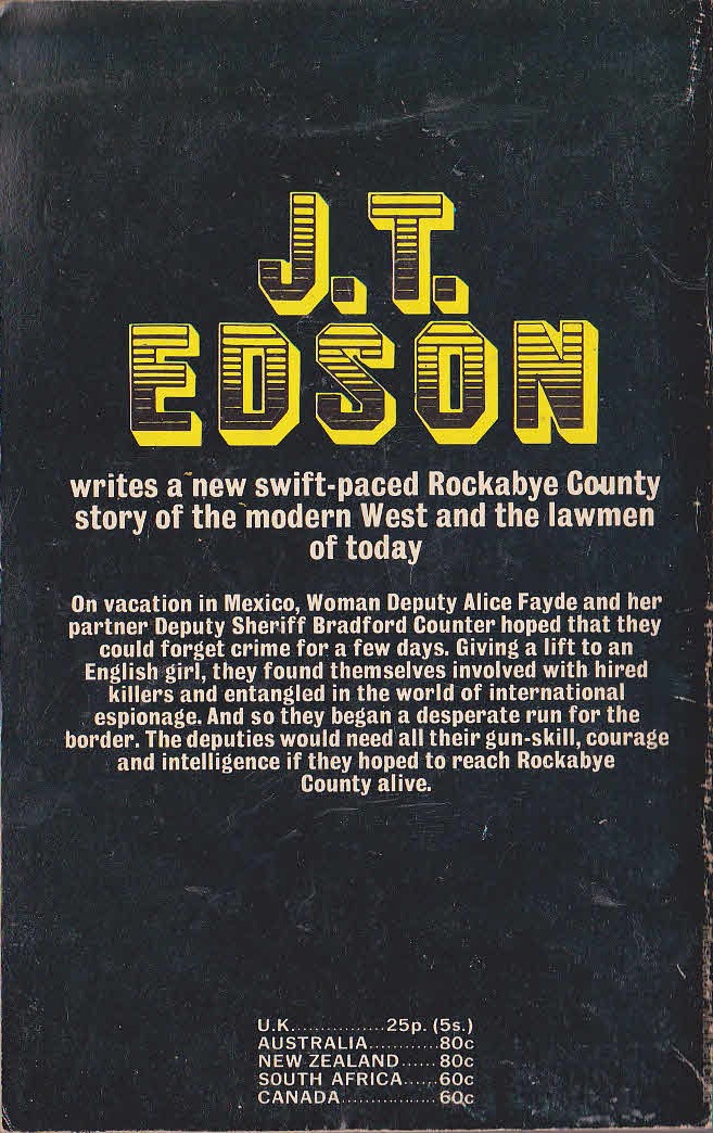 J.T. Edson  RUN FOR THE BORDER magnified rear book cover image