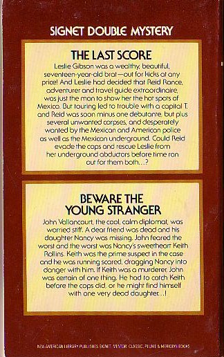 Ellery Queen  THE LAST SCORE and BEWARE THE YOUNG STRANGER magnified rear book cover image