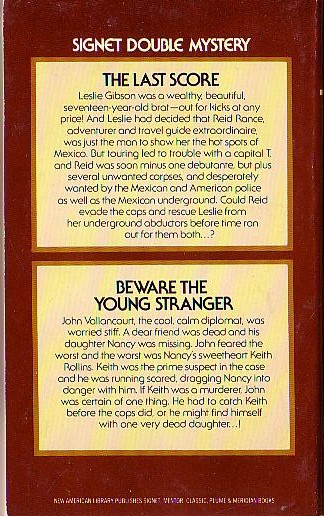 Ellery Queen THE LAST SCORE and BEWARE THE YOUNG STRANGER<BR>
 . .Signet (US) 1978 magnified rear cover image