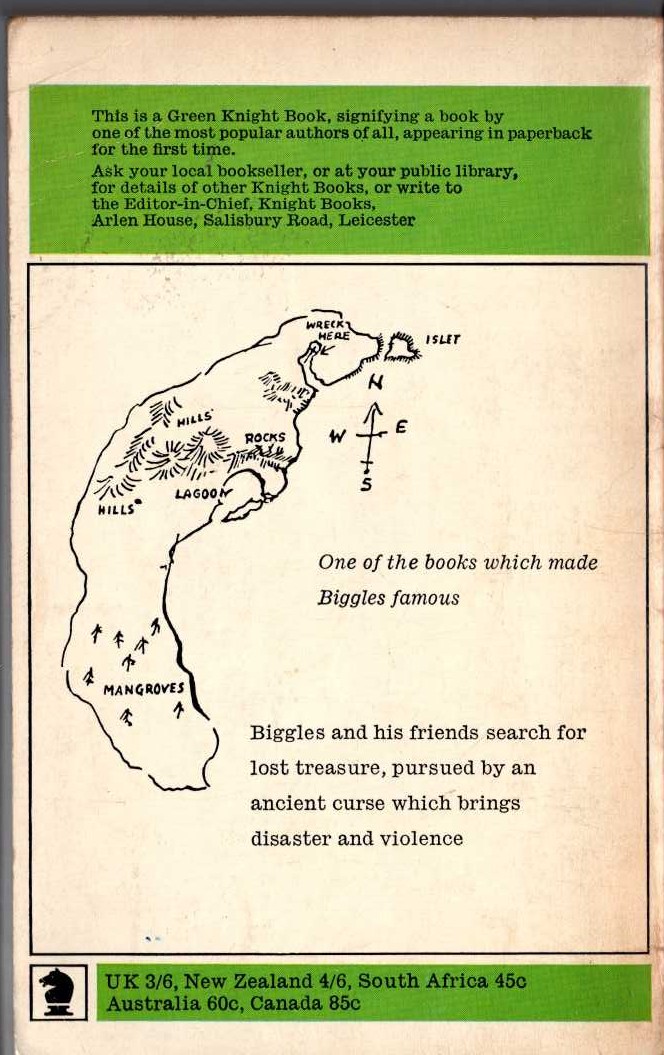 Captain W.E. Johns  BIGGLES FLIES WEST magnified rear book cover image