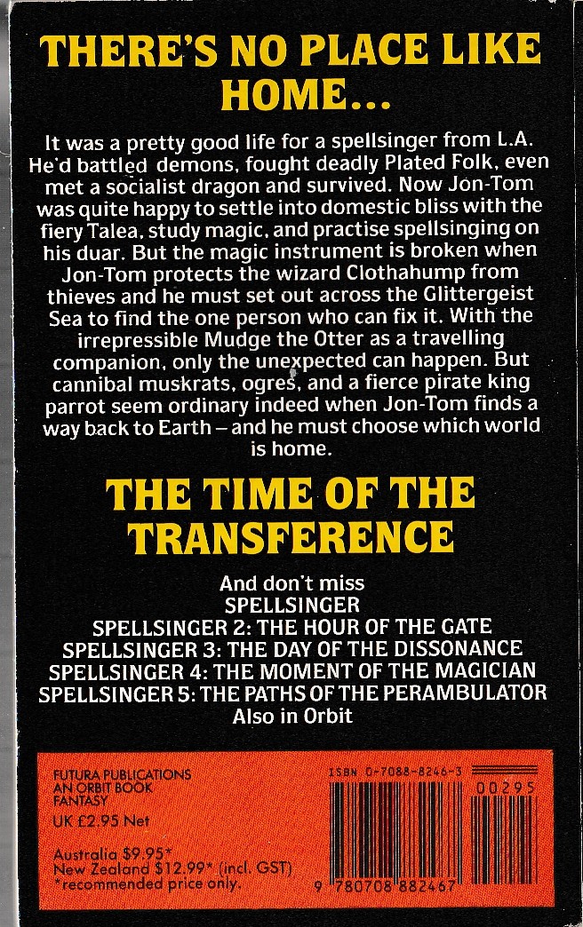Alan Dean Foster  THE TIME OF THE TRANSFERENCE magnified rear book cover image