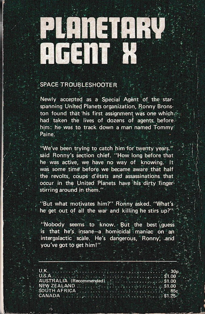 Mack Reynolds  PLANETARY AGENT X magnified rear book cover image