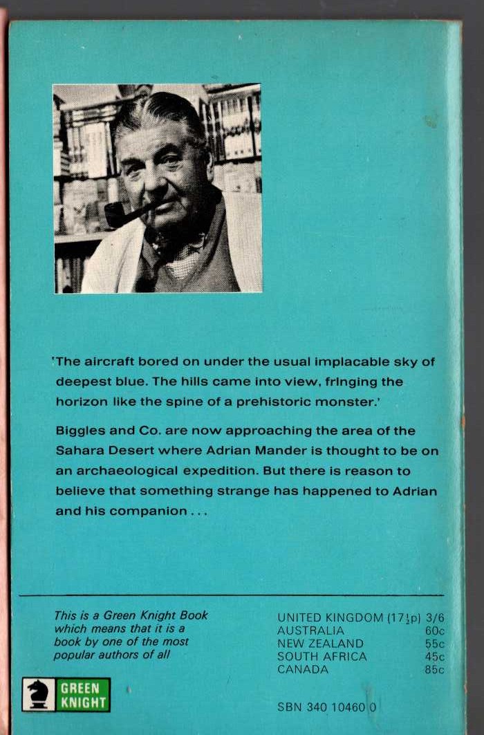Captain W.E. Johns  BIGGLES AND THE PLOT THAT FAILED magnified rear book cover image