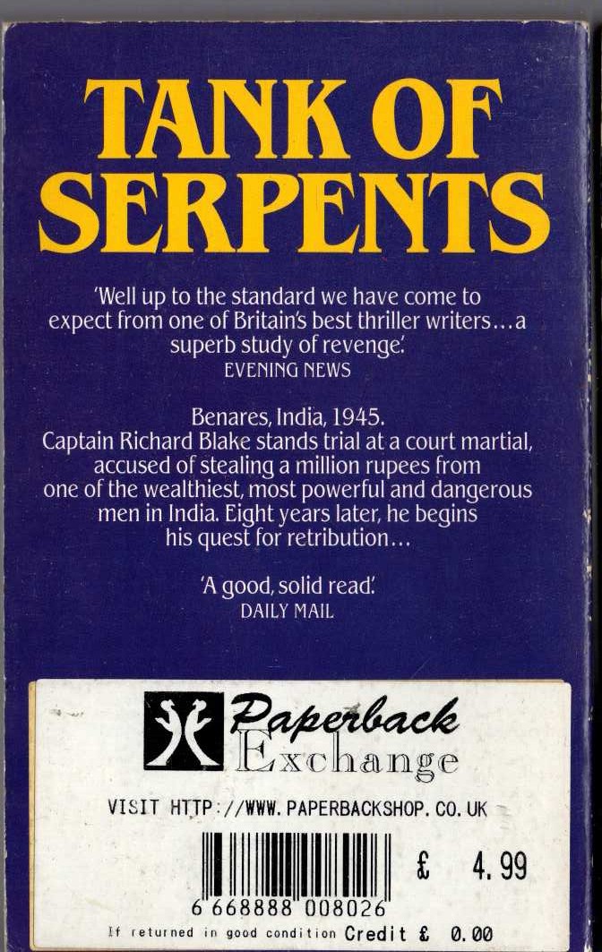 James Leasor  TANK OF SERPENTS magnified rear book cover image