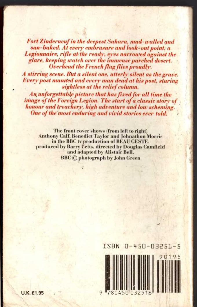 P.C. Wren  BEAU GESTE (BBC TV) magnified rear book cover image
