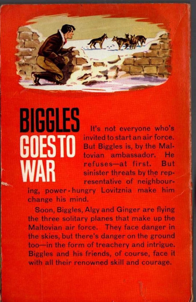Captain W.E. Johns  BIGGLES GOES TO WAR magnified rear book cover image