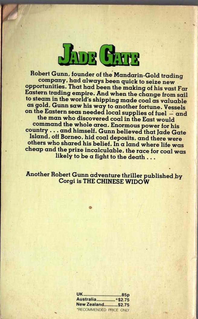 James Leasor  JADE GATE magnified rear book cover image