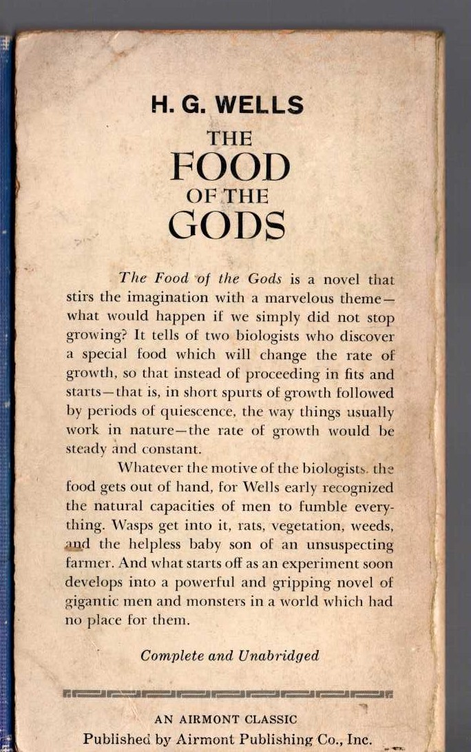H.G. Wells  THE FOOD OF THE GODS magnified rear book cover image