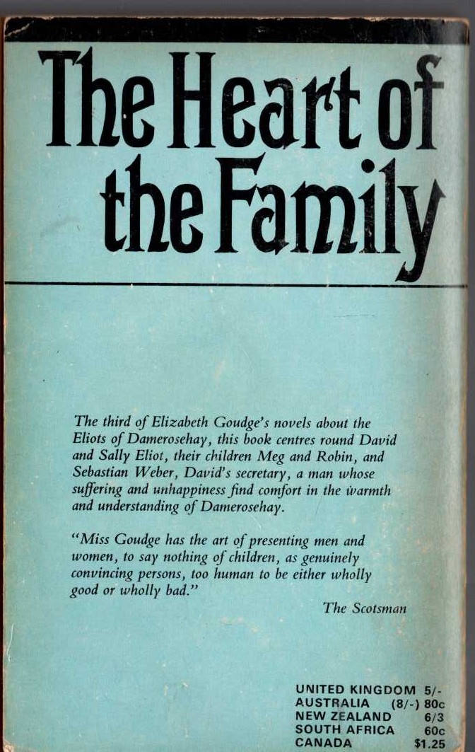 Elizabeth Goudge  THE HEART OF THE FAMILY magnified rear book cover image