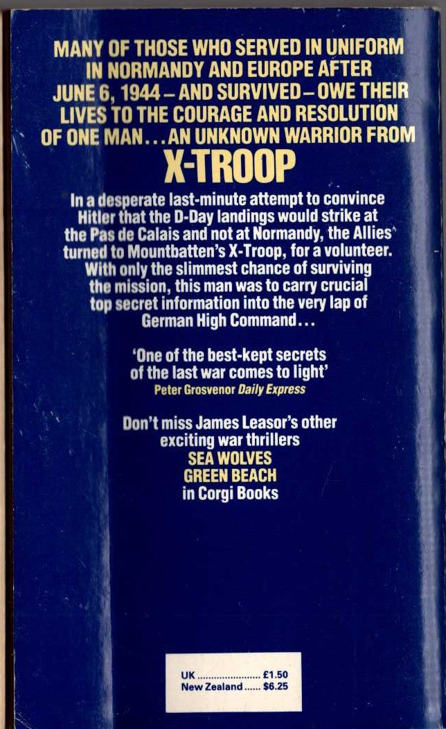 James Leasor  X-TROOP magnified rear book cover image