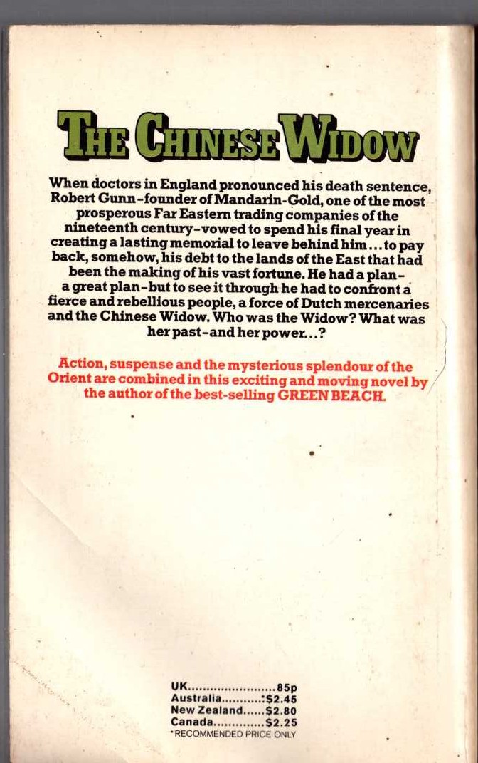 James Leasor  THE CHINESE WIDOW magnified rear book cover image