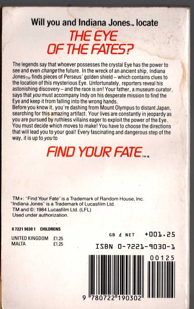 Richard Wenk  INDIANA JONES AND THE EYE OF THE FATES magnified rear book cover image