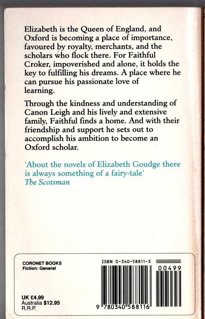 Elizabeth Goudge  TOWERS IN THE MIST (Juvenile) magnified rear book cover image