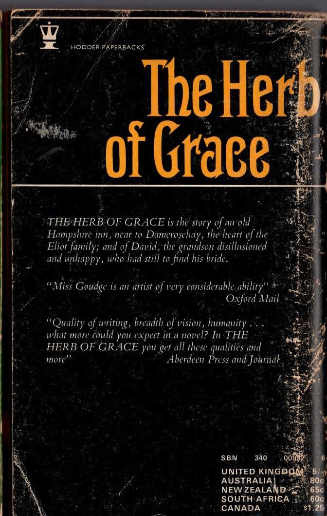 Elizabeth Goudge  THE HERB OF GRACE magnified rear book cover image