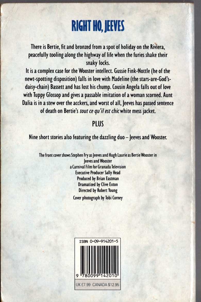 P.G. Wodehouse  RIGHT HO, JEEVES and other stories (Hugh Laurie & Stephen Fry) magnified rear book cover image