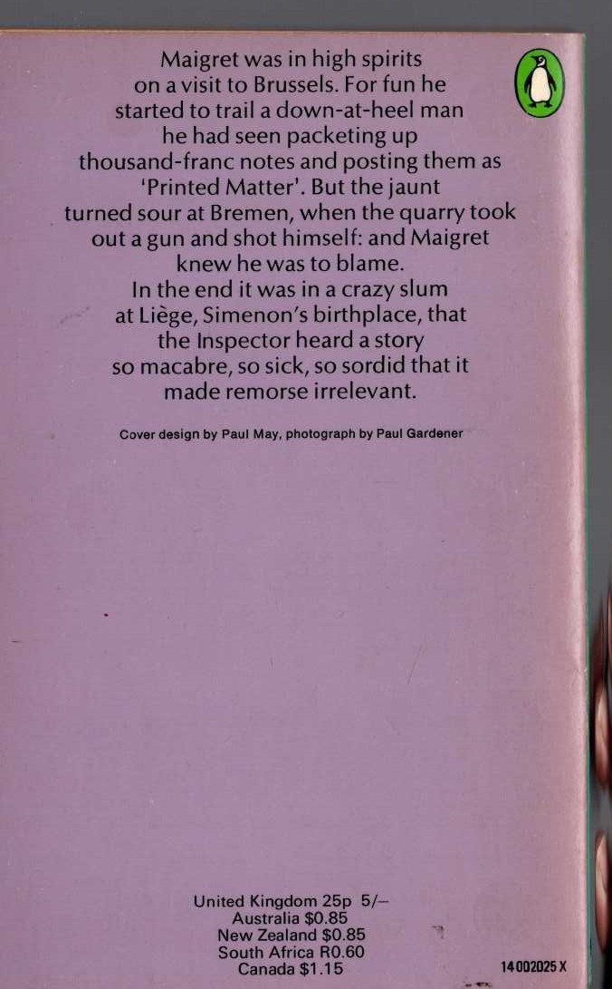 Georges Simenon  MAIGRET AND THE HUNDRED GIBBETS magnified rear book cover image