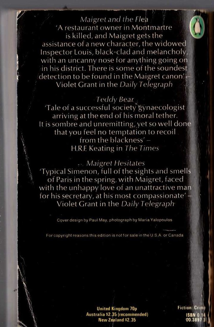 Georges Simenon  THE EIGHTH SIMENON OMNIBUS: MAIGRET AND THE FLEA/ TEDDY BEAR/ MAIGRET HESITATES magnified rear book cover image