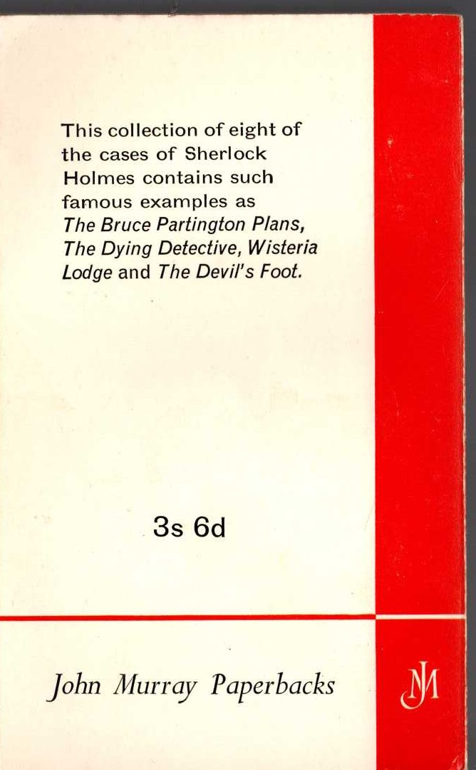 Sir Arthur Conan Doyle  HIS LAST BOW magnified rear book cover image