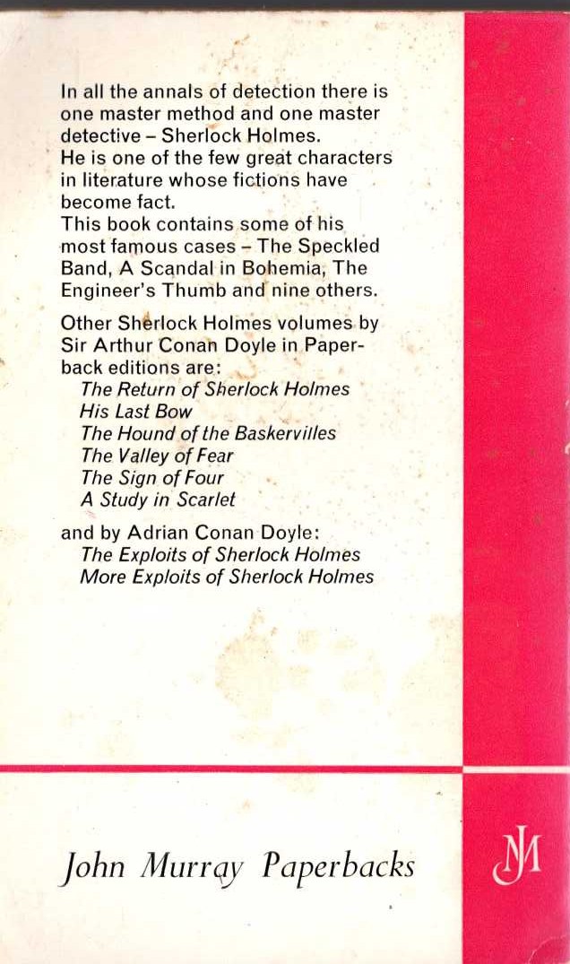 Sir Arthur Conan Doyle  THE ADVENTURES OF SHERLOCK HOLMES magnified rear book cover image